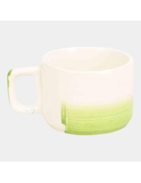 Hitech Sales 100 ml Stoneware Cup White & Green | Microwave Safe Ceramic Cup | Ideal for Daily Use