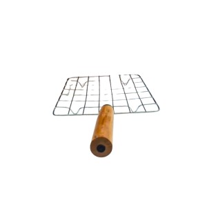 Stainless Steel Grill with Wooden Handle - Non-Stick Mesh Grilling Rack for Fish, meat, and Delicate Food Stainless Steel Grill with Wooden Handle - Non-Stick Mesh Grilling Rack for Fish, meat, and Delicate Food