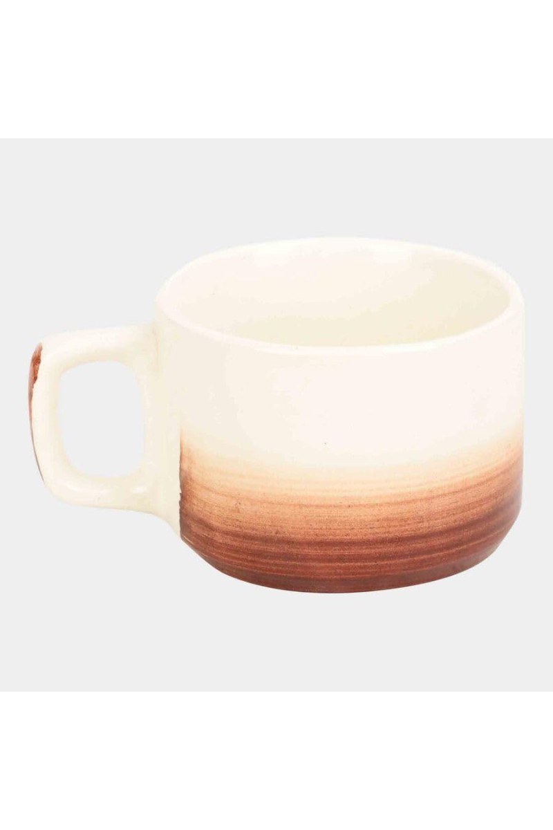 Hitech Sales 100 ml Stoneware Cup White & Brown | Microwave Safe Ceramic Cup | Ideal for Daily Use