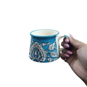 Handcrafted Blue Ceramic Tea & Coffee Cups with Floral Design | Hand-Painted Pottery Mugs | Microwave Safe | Blue Set of 6 Handcrafted Blue Ceramic Tea & Coffee Cups with Floral Design | Hand-Painted Pottery Mugs | Microwave Safe | Blue Set of 6