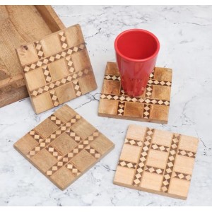 Modern Brown Wooden Tea Coasters – Set of 4 | Stylish Tabletop Drink Mats for Cups, Mugs & Glasses | Handcrafted Wooden Coaster Set for Home & Office Décor