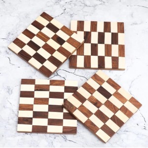 White and Brown Handcrafted Wooden Coasters – Set of 4 | Elegant Drink Mats for Tea, Coffee & Beverages | Rustic Tabletop Coaster Set for Home & Office Décor