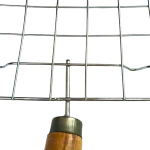 Stainless Steel Grill with Wooden Handle - Non-Stick Mesh Grilling Rack for Fish, meat, and Delicate Food Stainless Steel Grill with Wooden Handle - Non-Stick Mesh Grilling Rack for Fish, meat, and Delicate Food