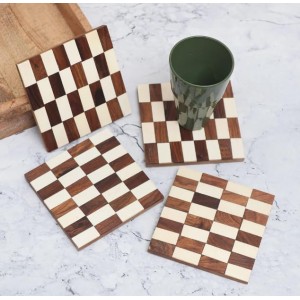 White and Brown Handcrafted Wooden Coasters – Set of 4 | Elegant Drink Mats for Tea, Coffee & Beverages | Rustic Tabletop Coaster Set for Home & Office Décor