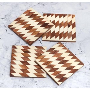 Modern Decorative Wooden Coasters – Set of 4 | Stylish Drink Mats for Tea, Coffee & Beverages | Elegant Wooden Coaster Set for Home, Office & Gifting