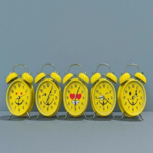 Cute Yellow Smiley Face Alarm Clock for Kids & Adults | Vintage Twin Bell Design | Loud Alarm | Battery Operated Cartoon Table Clock for Bedroom, Study & Home D&eacute;cor | Pack of 1 (Inner Design May Vary)