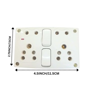 4 Universal Socket with 2 Switch Wall Plate, Multi Plug Electrical Outlet Board, Heavy Duty ABS, Home & Office Power Extension Wall Socket