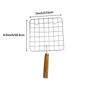 Stainless Steel Grill with Wooden Handle - Non-Stick Mesh Grilling Rack for Fish, meat, and Delicate Food Stainless Steel Grill with Wooden Handle - Non-Stick Mesh Grilling Rack for Fish, meat, and Delicate Food