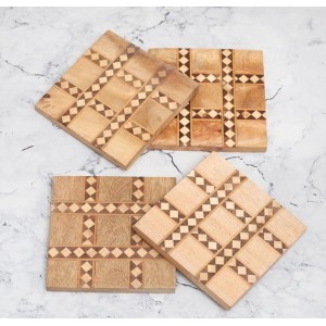 Modern Brown Wooden Tea Coasters – Set of 4 | Stylish Tabletop Drink Mats for Cups, Mugs & Glasses | Handcrafted Wooden Coaster Set for Home & Office Décor