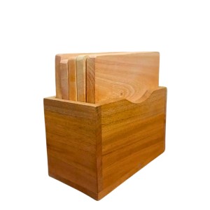 Wooden Square Coaster Set with Holder | Premium Solid Wood Tea & Coffee Coasters for Hot & Cold Drinks, Table Protection | Set of 5 (Squre)