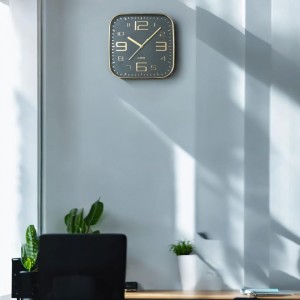 Square Golden Color Analog Wall Clock with Gold Numbers | Silent Sweep Quartz Movement | Decorative Wall Clock for Home, Office, and Living Room | Length-Breadth-Height 24.2cm x 24.2cm x 3.5cm Square Golden Color Analog Wall Clock with Gold Numbers | Silent Sweep Quartz Movement | Decorative Wall Clock for Home, Office, and Living Room | Length-Breadth-Height 24.2cm x 24.2cm x 3.5cm