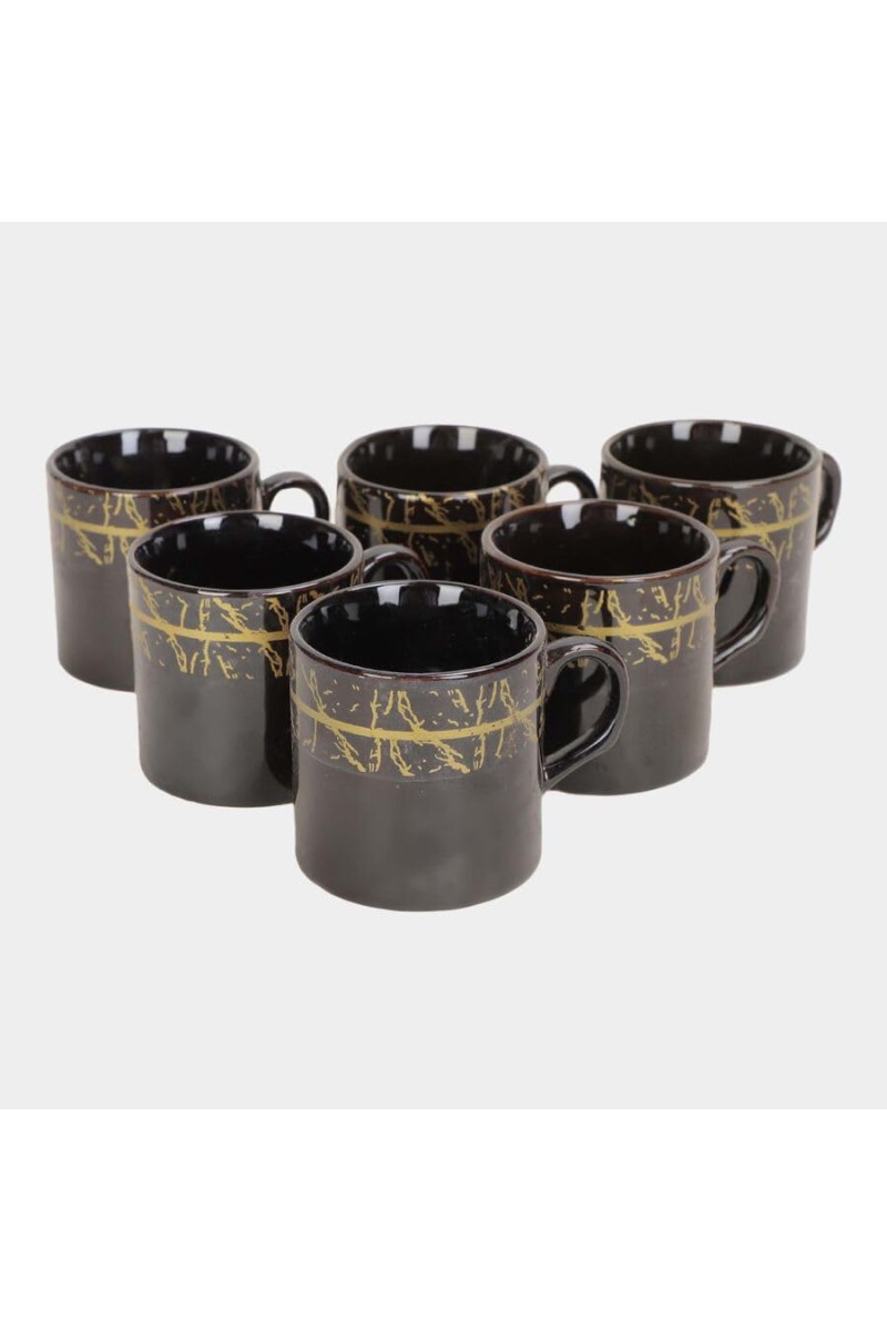 Hitech Sales 120 ml Stoneware Cup Set of 6 Black | Durable & Microwave Safe | Set for Tea/Coffee