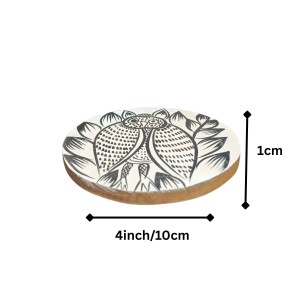 Handcrafted Wooden Coasters Set of 2 | Round Fish & Owl Design Tea and Coffee Table Coasters. (Round)