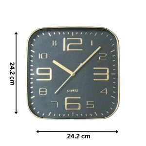 Square Golden Color Analog Wall Clock with Gold Numbers | Silent Sweep Quartz Movement | Decorative Wall Clock for Home, Office, and Living Room | Length-Breadth-Height 24.2cm x 24.2cm x 3.5cm Square Golden Color Analog Wall Clock with Gold Numbers | Silent Sweep Quartz Movement | Decorative Wall Clock for Home, Office, and Living Room | Length-Breadth-Height 24.2cm x 24.2cm x 3.5cm