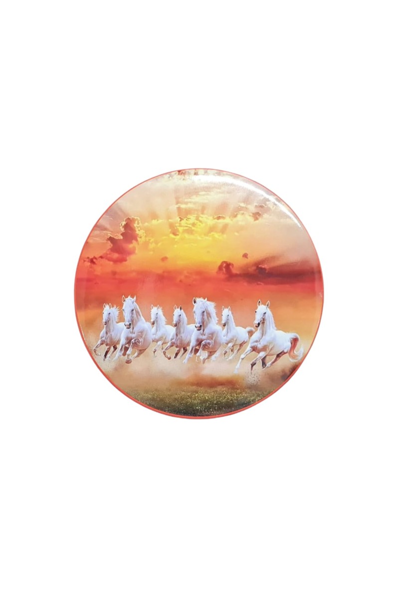 Stainless Steel Round Seven Horses Fridge Magnet | Decorative Refrigerator Magnet for Home & Office | Pack of 1