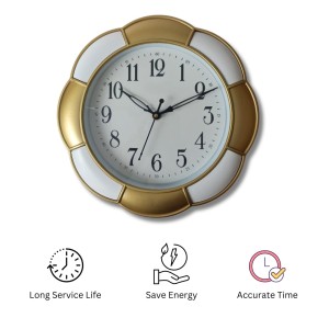 Classic Analog Wall Clock | Round Gold and White Colour with Black Numbers | Decorative Wall Clock for Home, Office, and Living Room | Length-Breadth-Height 24.7cm x 24.7cm x 0.5cm Classic Analog Wall Clock | Round Gold and White Colour with Black Numbers | Decorative Wall Clock for Home, Office, and Living Room | Length-Breadth-Height 24.7cm x 24.7cm x 0.5cm