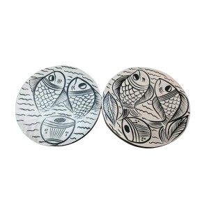 Handcrafted Wooden Tea Coasters Set of 2 | Round Fish Design Drink Coasters for Coffee, Tea & Table Décor (Round)