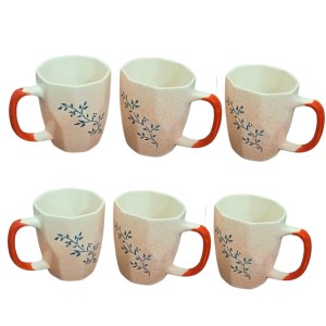 Ceramic Tea & Coffee Mugs Set of 6 – Elegant Leaf Print Cups with Comfortable Handle for Home, Office & Gifting Ceramic Tea & Coffee Mugs Set of 6 – Elegant Leaf Print Cups with Comfortable Handle for Home, Office & Gifting