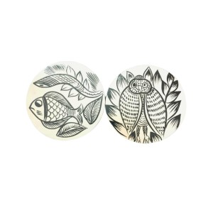 Handcrafted Wooden Coasters Set of 2 | Round Fish & Owl Design Tea and Coffee Table Coasters. (Round)