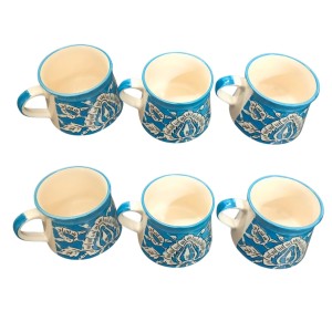 Handcrafted Blue Ceramic Tea & Coffee Cups with Floral Design | Hand-Painted Pottery Mugs | Microwave Safe | Blue Set of 6 Handcrafted Blue Ceramic Tea & Coffee Cups with Floral Design | Hand-Painted Pottery Mugs | Microwave Safe | Blue Set of 6