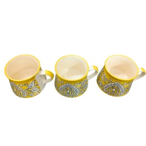 Ceramic Tea Coffee Cups Set of 6 | Yellow Floral Design | Pottery Chai Mugs | Dishwasher & Microwave Safe. (Yellow)