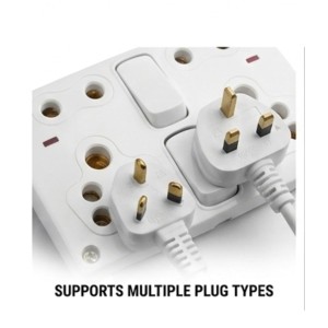4 Universal Socket with 2 Switch Wall Plate, Multi Plug Electrical Outlet Board, Heavy Duty ABS, Home & Office Power Extension Wall Socket