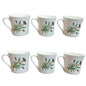 Ceramic Tea & Coffee Cups Set of 6 with Floral Design | White Printed Coffee Mugs for Home, Office & Gifting | Microwave & Dishwasher Safe Ceramic Tea & Coffee Cups Set of 6 with Floral Design | White Printed Coffee Mugs for Home, Office & Gifting | Microwave & Dishwasher Safe
