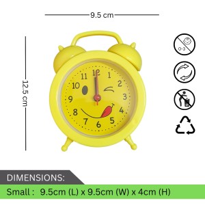 HiTechMart Yellow Alarm Clock – Cute Smiley Face Analog Clock with Alarm and Retro Design – Perfect for Kids, Bedroom and Gift HiTechMart Yellow Alarm Clock – Cute Smiley Face Analog Clock with Alarm and Retro Design – Perfect for Kids, Bedroom and Gift