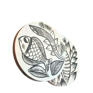 Handcrafted Wooden Coasters Set of 2 | Round Fish & Owl Design Tea and Coffee Table Coasters. (Round)