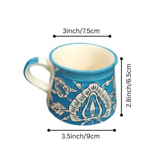 Handcrafted Blue Ceramic Tea & Coffee Cups with Floral Design | Hand-Painted Pottery Mugs | Microwave Safe | Blue Set of 6 Handcrafted Blue Ceramic Tea & Coffee Cups with Floral Design | Hand-Painted Pottery Mugs | Microwave Safe | Blue Set of 6
