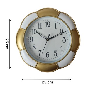 Classic Analog Wall Clock | Round Gold and White Colour with Black Numbers | Decorative Wall Clock for Home, Office, and Living Room | Length-Breadth-Height 24.7cm x 24.7cm x 0.5cm Classic Analog Wall Clock | Round Gold and White Colour with Black Numbers | Decorative Wall Clock for Home, Office, and Living Room | Length-Breadth-Height 24.7cm x 24.7cm x 0.5cm