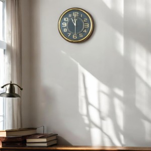 Golden Round Analog Wall Clock with Golden Numbers | Silent Sweep Quartz Movement | Decorative Wall Clock for Home, Office, and Living Room | Length-Breadth-Height 26.8cm x 26.8cm x 3.2cm Golden Round Analog Wall Clock with Golden Numbers | Silent Sweep Quartz Movement | Decorative Wall Clock for Home, Office, and Living Room | Length-Breadth-Height 26.8cm x 26.8cm x 3.2cm
