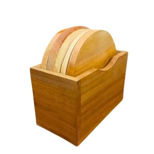Wooden Tea Coaster Set with Holder | Premium Solid Wood Round Coasters for Hot & Cold Drinks, Tea, Coffee & Table Protection | Set of 5 (Round) Wooden Tea Coaster Set with Holder | Premium Solid Wood Round Coasters for Hot & Cold Drinks, Tea, Coffee & Table Protection | Set of 5 (Round)