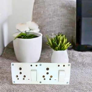 4 Universal Socket with 2 Switch Wall Plate, Multi Plug Electrical Outlet Board, Heavy Duty ABS, Home & Office Power Extension Wall Socket