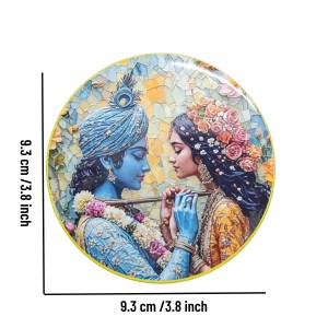 Stainless Steel Round Radha Krishna Fridge Magnet | Devotional & Decorative Magnet for Refrigerator | Pack of 1