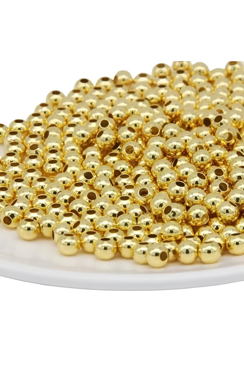 HiTechMart Gold-Plated Round Spacer Beads – Small Plastic Craft Beads for Jewelry Making, DIY Bracelets, Necklaces & Decorations (Bulk Pack) (100)