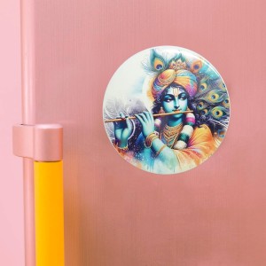 Stainless Steel Round Krishna Fridge Magnet | Decorative Spiritual Refrigerator Magnet for Home & Office | Pack of 4 (4) Stainless Steel Round Krishna Fridge Magnet | Decorative Spiritual Refrigerator Magnet for Home & Office | Pack of 4 (4)