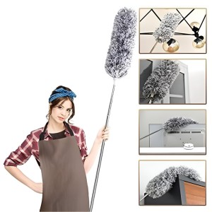 HiTechMart 2025 Upgraded Long Handle Microfiber Feather Ceiling Duster for Dust Cleaning with extendable Pole 100 Inch with Anti Scratch Bendable Brush for Cleaning High Cobweb Stick high Ceiling Fan