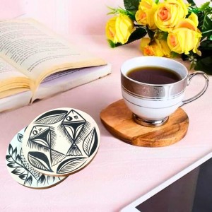 Handcrafted Wooden Coasters Set of 2 – Hand-Painted Tribal Fish Art Round Tea & Coffee Coasters | Eco-Friendly Wooden Drink Coaster for Home, Office & Gifting Handcrafted Wooden Coasters Set of 2 – Hand-Painted Tribal Fish Art Round Tea & Coffee Coasters | Eco-Friendly Wooden Drink Coaster for Home, Office & Gifting