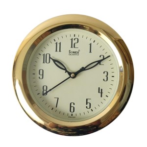 Classic Round Golden Color Clock with Black Numbers | Silent Sweep Quartz Movement | Decorative Wall Clock for Home, Office, and Living Room | Length-Breadth-Height 20cm x 20cm x 1.5cm Classic Round Golden Color Clock with Black Numbers | Silent Sweep Quartz Movement | Decorative Wall Clock for Home, Office, and Living Room | Length-Breadth-Height 20cm x 20cm x 1.5cm