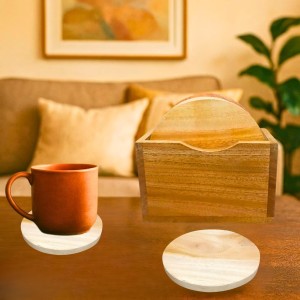 Wooden Tea Coaster Set with Holder | Premium Solid Wood Round Coasters for Hot & Cold Drinks, Tea, Coffee & Table Protection | Set of 5 (Round) Wooden Tea Coaster Set with Holder | Premium Solid Wood Round Coasters for Hot & Cold Drinks, Tea, Coffee & Table Protection | Set of 5 (Round)