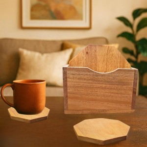 Wooden Coasters Set of 5 with Holder – Natural Wood Tea & Coffee Coaster Set, Heat Resistant Table Protection for Home, Office & Dining Wooden Coasters Set of 5 with Holder – Natural Wood Tea & Coffee Coaster Set, Heat Resistant Table Protection for Home, Office & Dining
