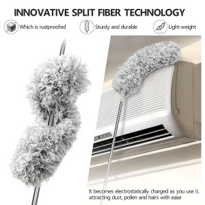 HiTechMart 2025 Upgraded Long Handle Microfiber Feather Ceiling Duster for Dust Cleaning with extendable Pole 100 Inch with Anti Scratch Bendable Brush for Cleaning High Cobweb Stick high Ceiling Fan