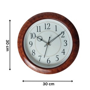 Brown Round wooden type design analog wall clock with black numbers | Silent Sweep Quartz Movement | Decorative Wall Clock for Home, Office, and Living Room | Length-Breadth-Height 30cm x 30cm x 2.2cm Brown Round wooden type design analog wall clock with black numbers | Silent Sweep Quartz Movement | Decorative Wall Clock for Home, Office, and Living Room | Length-Breadth-Height 30cm x 30cm x 2.2cm