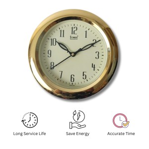 Classic Round Golden Color Clock with Black Numbers | Silent Sweep Quartz Movement | Decorative Wall Clock for Home, Office, and Living Room | Length-Breadth-Height 20cm x 20cm x 1.5cm Classic Round Golden Color Clock with Black Numbers | Silent Sweep Quartz Movement | Decorative Wall Clock for Home, Office, and Living Room | Length-Breadth-Height 20cm x 20cm x 1.5cm