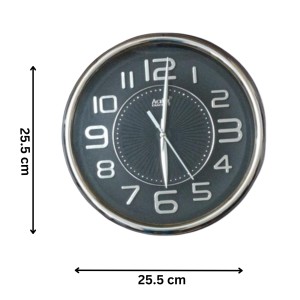 Round Silver Color Analog Wall Clock with Silver Numbers | Silent Sweep Quartz Movement | Decorative Wall Clock for Home, Office, and Living Room | Length-Breadth-Height 25.5cm x 25.5cm x 3.2cm Round Silver Color Analog Wall Clock with Silver Numbers | Silent Sweep Quartz Movement | Decorative Wall Clock for Home, Office, and Living Room | Length-Breadth-Height 25.5cm x 25.5cm x 3.2cm
