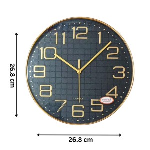Round Golden Color Clock with Gold Numbers | Silent Sweep Quartz Movement | Decorative Wall Clock for Home, Office, and Living Room | Include One Battery (26.8 x 26.8 x 4.2cm)