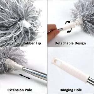 HiTechMart 2025 Upgraded Long Handle Microfiber Feather Ceiling Duster for Dust Cleaning with extendable Pole 100 Inch with Anti Scratch Bendable Brush for Cleaning High Cobweb Stick high Ceiling Fan