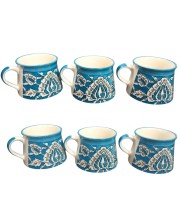 Handcrafted Blue Ceramic Tea & Coffee Cups with Floral Design | Hand-Painted Pottery Mugs | Microwave Safe | Blue Set of 6 Handcrafted Blue Ceramic Tea & Coffee Cups with Floral Design | Hand-Painted Pottery Mugs | Microwave Safe | Blue Set of 6