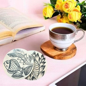 Handcrafted Wooden Coasters Set of 2 | Round Fish & Owl Design Tea and Coffee Table Coasters. (Round)